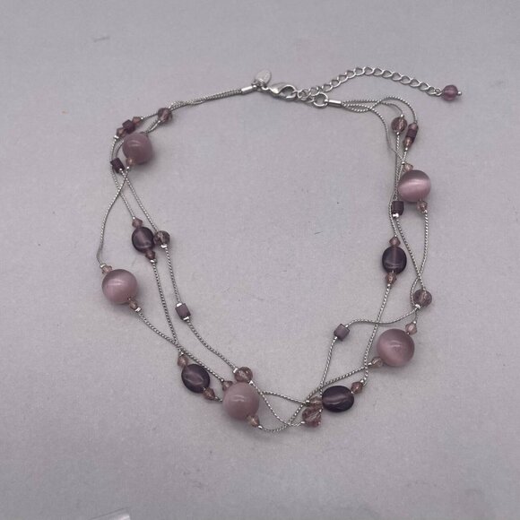 Lia Sophia Multi Strand Cats Eye Stone Choker Necklace 16 to 19 Inches - Picture 2 of 4